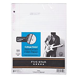 Five Star XL Reinforced Filler Paper 8 12 x 11  College Ruled Pack Of 100 Sheets