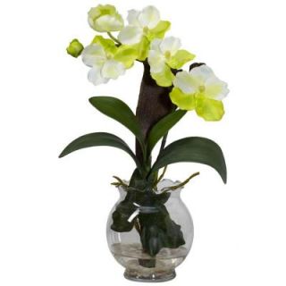 15 in. H White Mini Vanda with Fluted Vase Silk Flower Arrangement 1276 WH