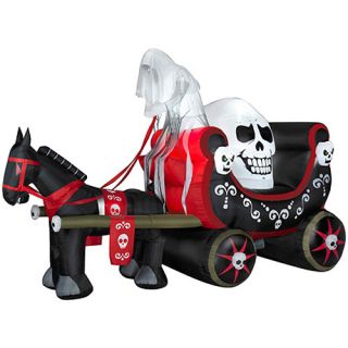 Gemmy 8'H x 12'L Airblown Halloween Inflatable Skully Wagon Scene