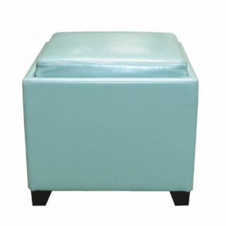 Armen Living Contemporary Leather Storage Ottoman with Tray in Blue   LC530OTLESB
