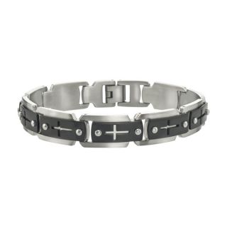 Stainless Steel Mens Black IP Cross Cutout Link Bracelet   17266653