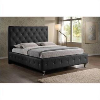 Baxton Studio Stella Crystal Tufted Queen Platform Bed with Upholstered Headboard in Black