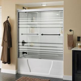 Delta Crestfield 59 3/8 in. x 58 1/8 in. Semi Frameless Sliding Tub Door in White with Bronze Handle and Transition Glass 171437