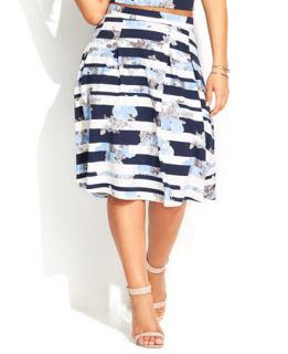 INC International Concepts Plus Size Striped Floral Print Skirt   Plus