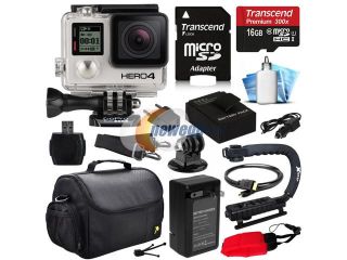 GoPro HERO4 Hero 4 Black Edition 4K Action Camera Camcorder with 16GB Must Have Accessories Kit with MicroSD Card, Battery, Charger, Large Case, Grip, HDMI, Card Reader, Cleaning Care Kit (CHDHX 401)