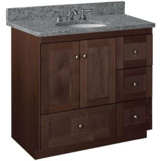 Simplicity by Strasser Shaker 36 in. W x 21 in. D x 34.5 in. H Vanity with Right Drawers Cabinet Only in Dark Alder 01.135.2