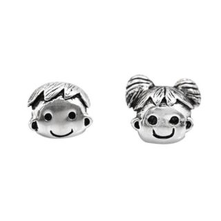 De Buman Sterling Silver Boy and Girl Smiley Face Charm Bead