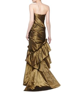 Carmen Marc Valvo Strapless Asymmetric Taffeta Gown, Burnished Gold