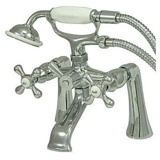 Elements of Design Double Handle Deck Mount Tub Only Faucet with Handshower; Satin Nickel