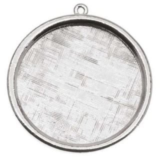 Nunn Design Bright Silver Plated Bezel Large Round Framed Pendant 1 1/4 in.