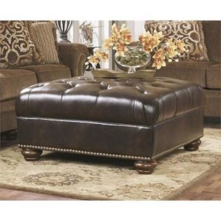 Ashley Presidio Faux Leather Oversized Accent Ottoman in Antique