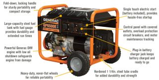 Generac GP6500E Portable Generator — 8125 Surge Watts, 6500 Rated Watts, Electric Start, Model# 5941  Portable Generators