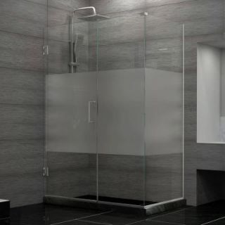 DreamLine Unidoor Plus 34 3/8 in. x 48 1/2 in. x 72 in. Hinge Shower Enclosure with Half Frosted Glass Door in Brushed Nickel SHEN 24485340 HFR 04