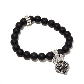 King Baby Jewelry CZ Crown Heart and Black Onyx Bead Sterling Silver Bracelet   7608960