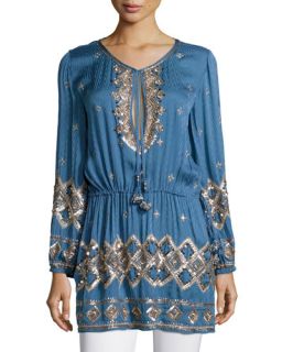 Calypso St. Barth Fioretta Embellished Tunic, Bluette