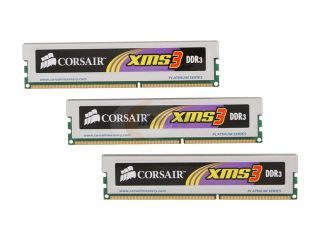 CORSAIR XMS3 6GB (3 x 2GB) 240 Pin DDR3 SDRAM DDR3 1600 (PC3 12800) Triple Channel Kit Desktop Memory Model TR3X6G1600C9