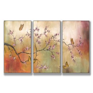 Stupell Industries Pink Blossoms and Butterflies Triptych 3 pc Wall Plaque Set