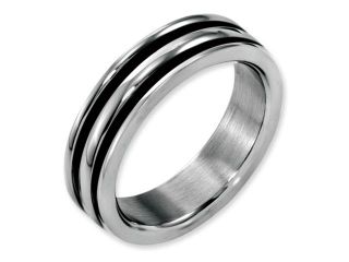 Stainless Steel 6mm Grooved and Black Rubber Band