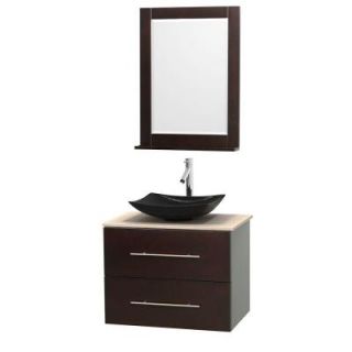 Wyndham Collection Centra 30 in. Vanity in Espresso with Marble Vanity Top in Ivory, Black Granite Sink and 24 in. Mirror WCVW00930SESIVGS4M24