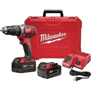 Milwaukee M18 Compact 1/2in. Hammer Drill Driver — Two M18 RedLithium XC 3.0Ah Extended Capacity Batteries, Model# 2607-22  Hammer Drills