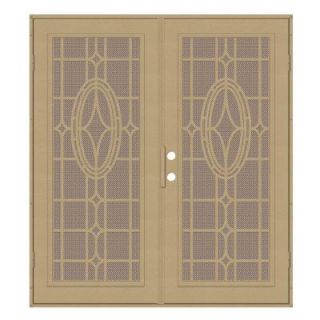 Unique Home Designs 72 in. x 80 in. Modern Cross Desert Sand Right Hand Recessed Mount Security Door with Desert Sand Perforated Screen 1S2506KN2DSP3A