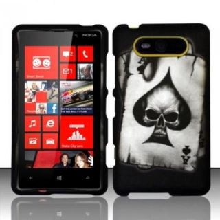 Insten For Nokia Lumia 820 Rubberized Design Cover Case   Spade Skull