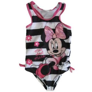 Disney Little Girls Black Stripe Minnie Print Skirt 2 Pc Swimsuit 3T