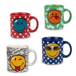 Konitz Multi color Smiley Face Ceramic Mugs (Set of 4)