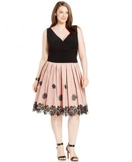 SL Fashions Plus Size Lace Trim Colorblocked Dress   Dresses   Women