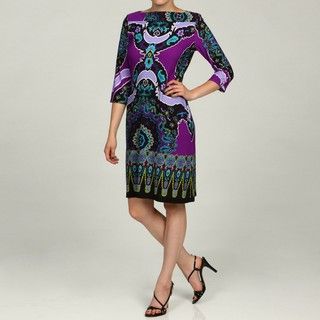 Emma & Michele Womens Purple Mixed Print Scoop Neck Dress