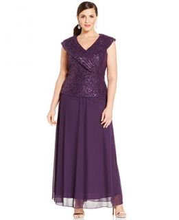 Patra Plus Size Cap Sleeve Sequined Lace Gown   Dresses   Women   