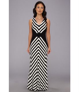 Calvin Klein Mitered Striped Maxi Dress Black White