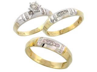 10k Yellow Gold Diamond Trio Wedding Ring Set His 5.5mm & Hers 4mm, Men's Size 8 to 14