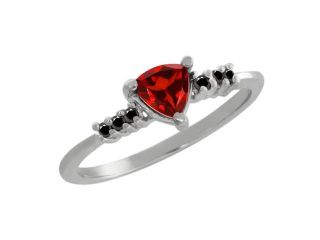0.61 Ct Trillion Red Garnet Black Diamond 18K White Gold Ring 