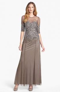 Adrianna Papell Beaded Illusion Bodice Mesh Gown