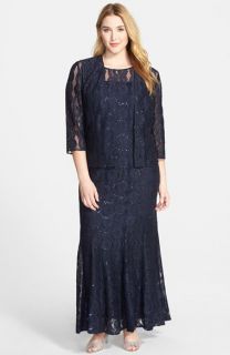 Alex Evenings Sequin Lace Gown & Jacket (Plus Size)