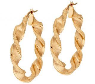 VicenzaGold 1 1/2 Satin & Diamond Cut Twist Tube Hoop Earrings, 14K —