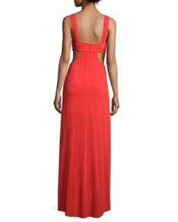BCBGMAXAZRIA Sleeveless V Neck Gown W/Cutouts, Bright Red