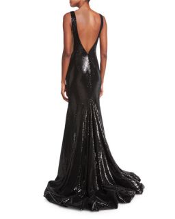 Jovani Sleeveless Bateau Neck Sequined Mermaid Gown, Black