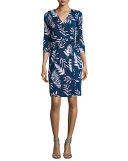 Diane von Furstenberg Long Sleeve Floral Print Wrap Dress, Leaves Indigo