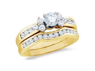 14k Yellow Gold Diamond Ladies Engagement Ring Wedding Band Two 2 Ring Set Solitaire Side Stones Round Brilliant Cut Diamond Ring  (1.01 cttw, 2/5 ct Center, G   H Color, SI2 Clarity) 