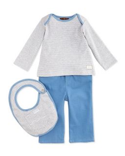 Kate Spade Infant Striped Tee, Pant & Bib Set, Blue/Gray, 0 9 Months