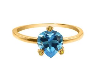 1.62 Ct Heart Shape Swiss Blue Topaz Canary Diamond 14K Yellow Gold Ring 