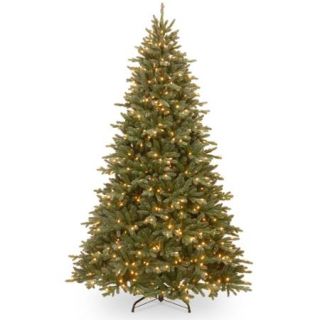 National Tree 7.5' "Feel Real" Ashfield Frosted Fir Hinged Tree with 750 Clear Lights