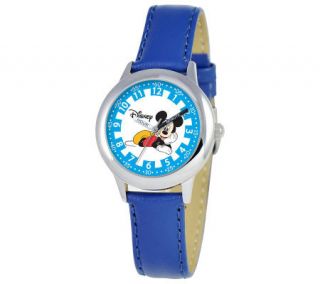 Disney Kids Mickey Mouse Time Teacher Leather Band Watch —