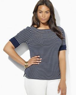 Lauren Ralph Lauren Plus Elbow Sleeve Stripe Shirt