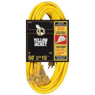 YELLOW JACKET 50 ft. 12/3 SJTW Extension Cord with 3 Outlet Power Block 2827