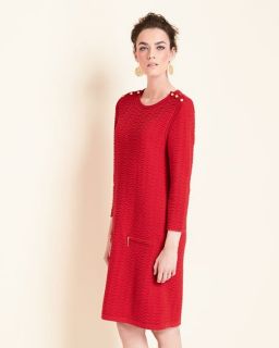 Joan Vass Sand Stitched Zip Pocket Shift Dress, Petite