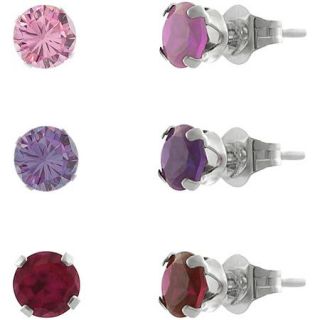 Brinley Co. Round Cut CZ Sterling Silver Stud Earrings Set, 3 Pairs