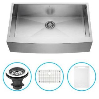 Vigo Farmhouse Apron Front Stainless Steel 36 in. Single Bowl Kitchen Sink with Grid and Strainer VG3620CK1